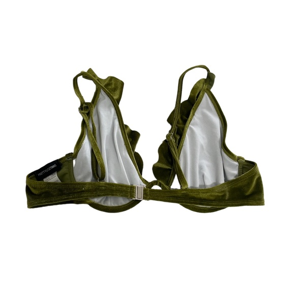 Pretty Little Thing Olive Green Ruffle Frill Velour Velvet Bikini Set - Picture 10 of 11